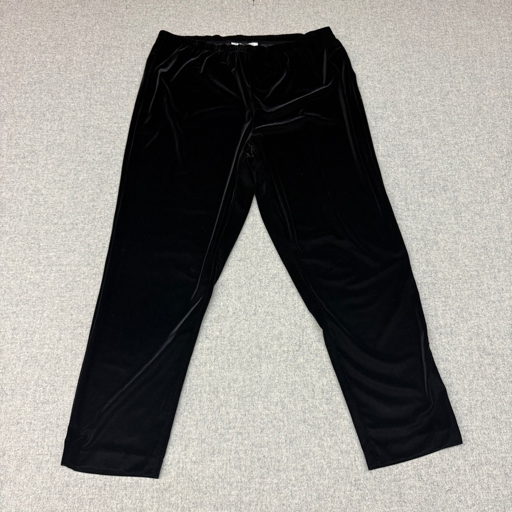 J.R. Nites Woman Velvet Pants 1X Black Stretch Elastic Waist Straight Leg Dress